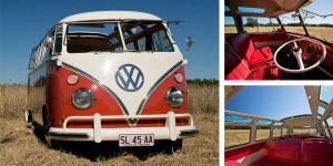 Vintage Red: our 1965 twenty-one window Deluxe VW Microbus.